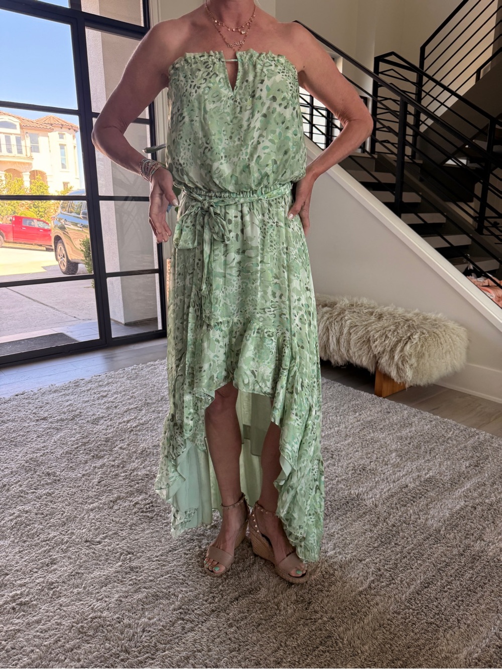 Ramy Brook Mint Green Strapless High-Low Floral Dress xxs NWT